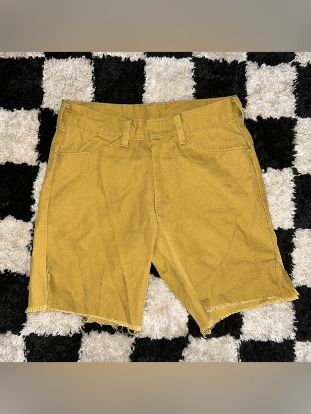 Vintage 60s 70s Sears Roebuck Shorts Mens 28 Mustard Yellow Perma-Prest Distress